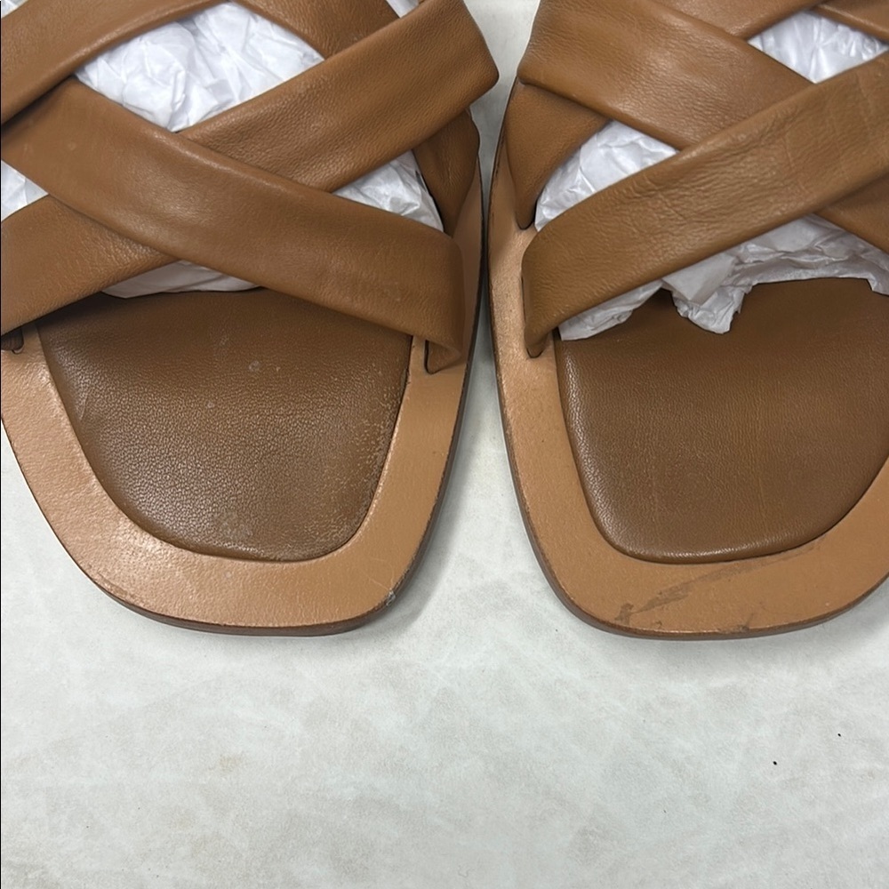 Crevo Women's Tan Chestnut Leather Slide Sandals | 12 - Picture 3 of 6